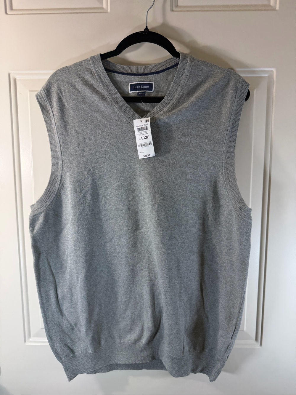 Club Room Men’s Large Gray Cotton V-Neck Sweater Vest NWT 0433